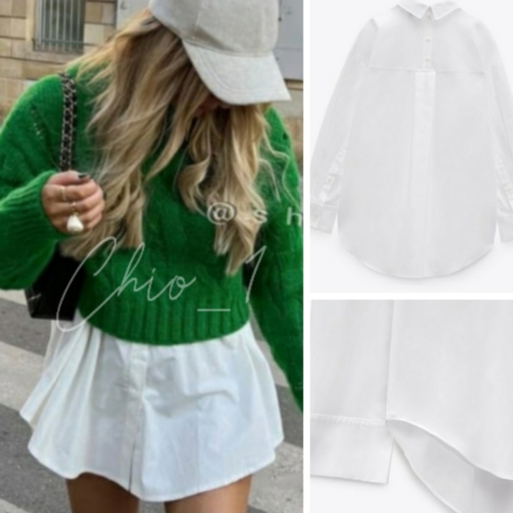 NWT ZARA POPLIN SHIRT Shirt with lapel collar and long sleeves Bloggers favorite
